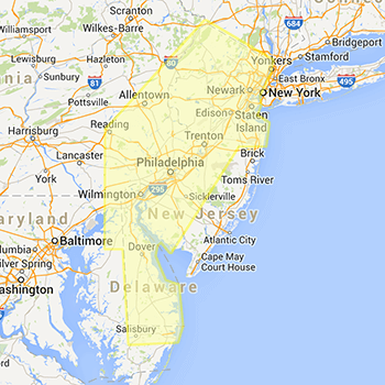 Greater philadelphia highlighted on map