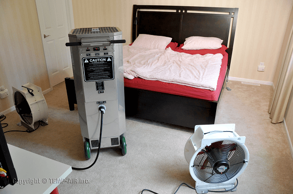 bed bug heat treatment devices in a bedroom